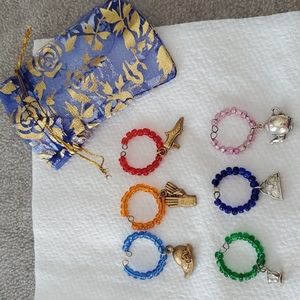 NWOT, Wine Charms, Set of 6, Metal, Beaded